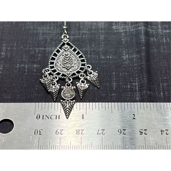 Dangle Earrings Fish Hook Studs Silver in Color - Picture 3 of 3